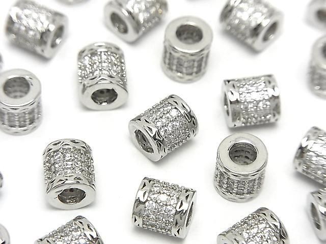 Metal Rondelle (Tube) 7x6.5x6.5mm Silver (with CZ) 2pcs