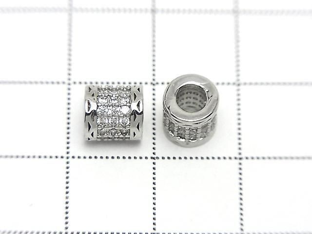 Metal Rondelle (Tube) 7x6.5x6.5mm Silver (with CZ) 2pcs