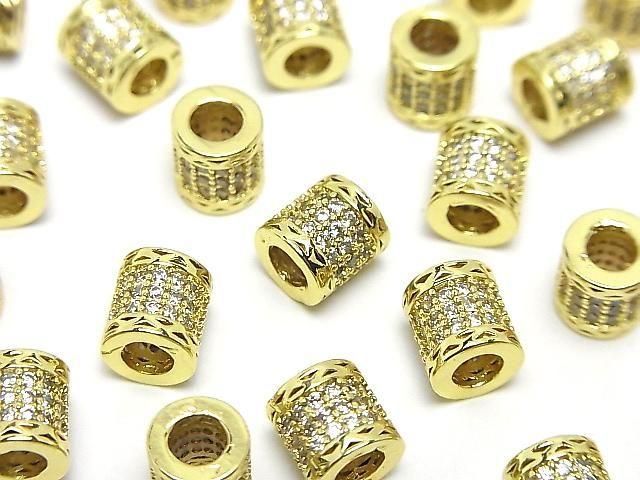 Rondelle en métal (tube) 7x6,5x6,5mm doré (avec zirconium) 2 pièces