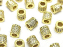 Metal Rondelle (Tube) 7x6.5x6.5mm Gold (with CZ) 2pcs