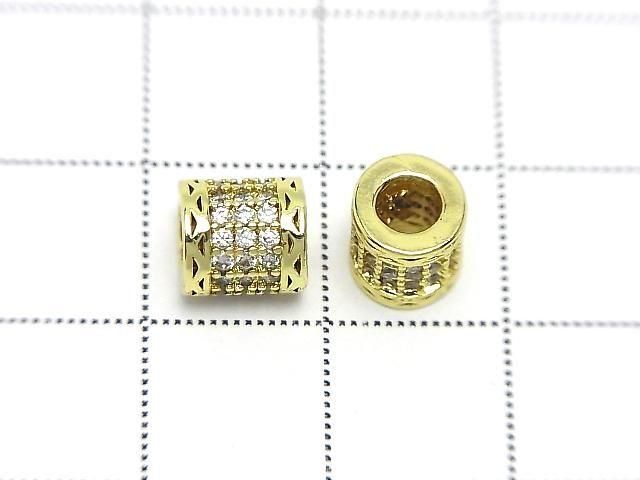 Metal Rondelle (Tube) 7x6.5x6.5mm Gold (with CZ) 2pcs