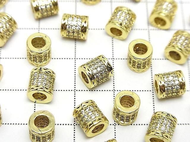 Metal Rondelle (Tube) 7x6.5x6.5mm Gold (with CZ) 2pcs