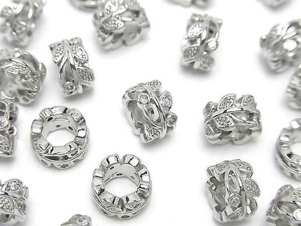 Metal Leaf Rondelle 10x10x6mm (with CZ) Silver 2pcs