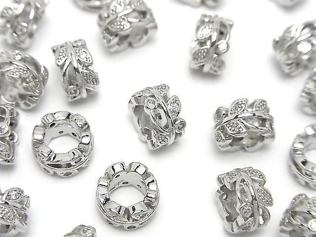 Metal Leaf Rondelle 10x10x6mm (with CZ) Silver 2pcs