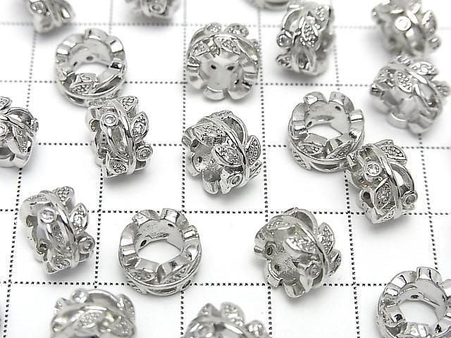Metal Leaf Rondelle 10x10x6mm (with CZ) Silver 2pcs