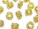 Metal Leaf Rondelle 10x10x6mm (with CZ) Gold 2pcs