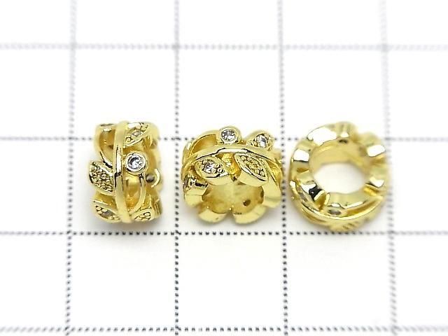 Metal Leaf Rondelle 10x10x6mm (with CZ) Gold 2pcs
