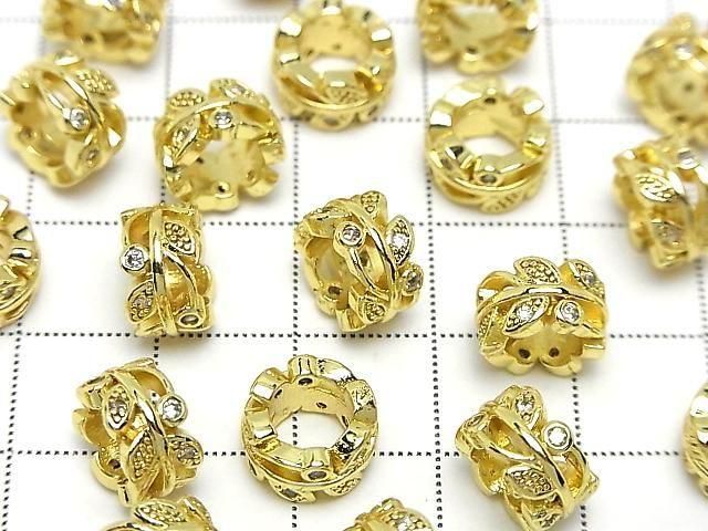 Metal Leaf Rondelle 10x10x6mm (with CZ) Gold 2pcs