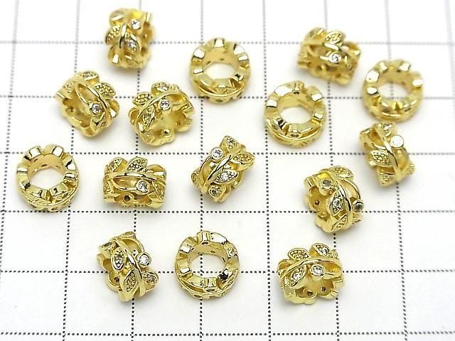 Metal Leaf Rondelle 10x10x6mm (with CZ) Gold 2pcs