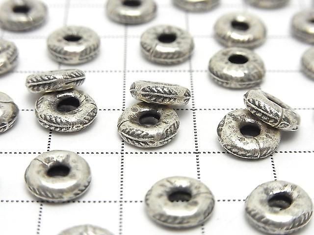 Karen Silver Leaf Pattern Rondelle 9x9x3mm 2pcs