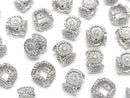 Metal Flower Rondelle 10x10x6.5mm (with CZ) Silver 2pcs
