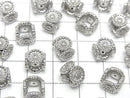 Metal Flower Rondelle 10x10x6.5mm (with CZ) Silver 2pcs