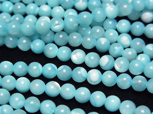 珍珠母貝淺藍色圓形 4.5mm 1串珠子 (約15英寸/37公分)