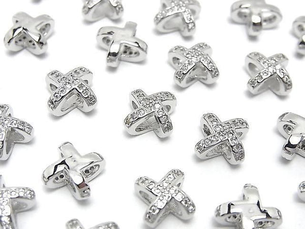Metal Rondelle 8x8x5mm Silver (with CZ) 2pcs