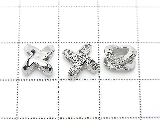 Metal Rondelle 8x8x5mm Silver (with CZ) 2pcs