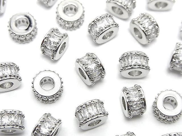 Metal Rondelle 8.5x8.5x5.5mm Silver (with CZ) 2pcs