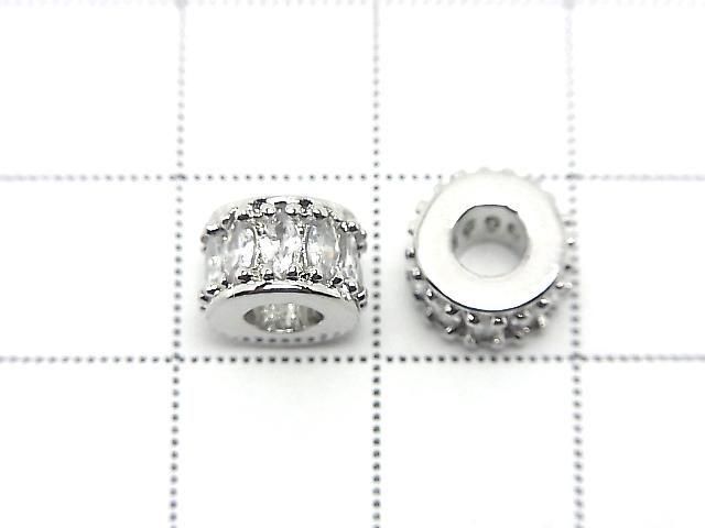 Metal Rondelle 8.5x8.5x5.5mm Silver (with CZ) 2pcs