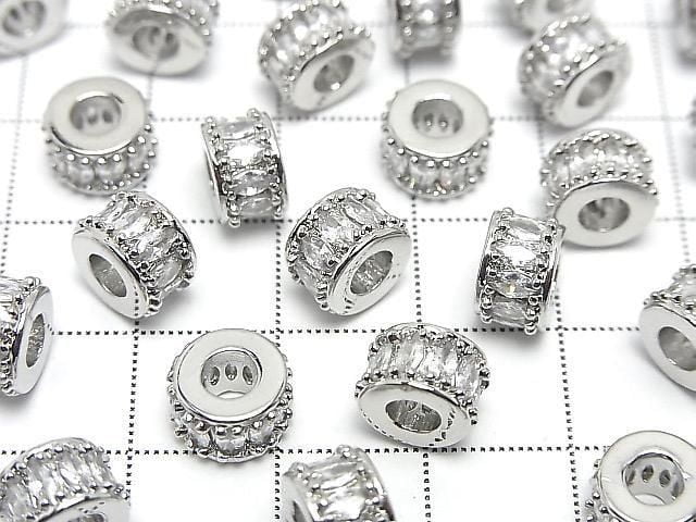 Metal Rondelle 8.5x8.5x5.5mm Silver (with CZ) 2pcs