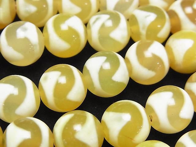 [Video] Tiger Tooth Dzi Bead (Koga Tenju) Round 10mm Yellow Half or 1-strand beads (approx. 11 inches/28 cm)
