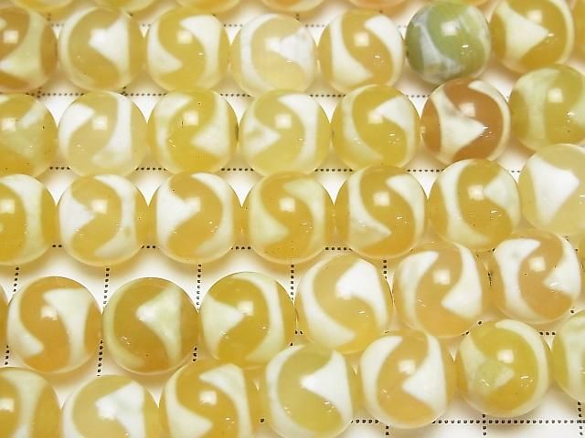 [Video] Tiger Tooth Dzi Bead (Koga Tenju) Round 10mm Yellow Half or 1-strand beads (approx. 11 inches/28 cm)