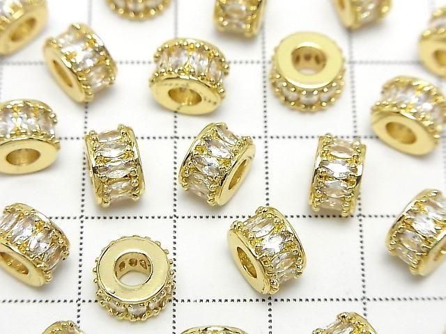 Metal Rondelle 8.5x8.5x5.5mm Gold (with CZ) 2pcs