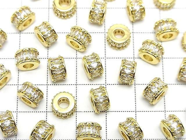 Metal Rondelle 8.5x8.5x5.5mm Gold (with CZ) 2pcs
