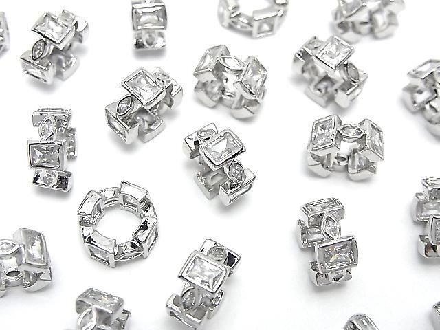 Metal Rondelle 10.5x10.5x5mm Silver (with CZ) 2pcs