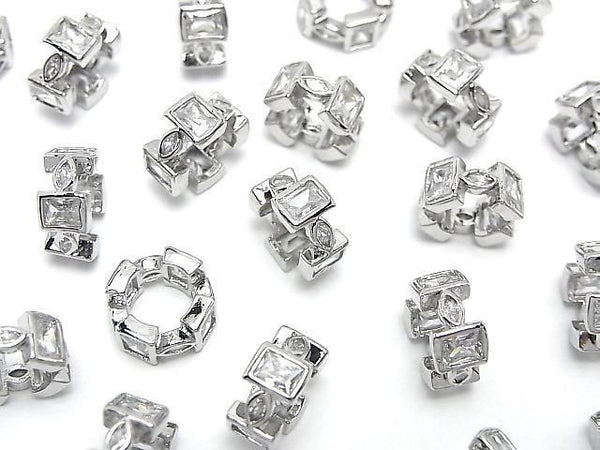 Metal Rondelle 10.5x10.5x5mm Silver (with CZ) 2pcs