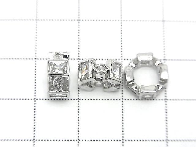 Metal Rondelle 10.5x10.5x5mm Silver (with CZ) 2pcs