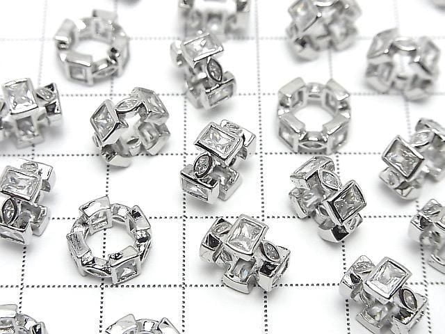 Metal Rondelle 10.5x10.5x5mm Silver (with CZ) 2pcs