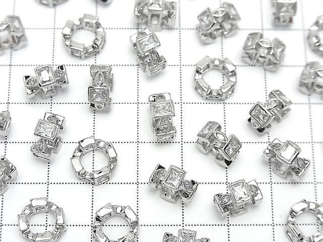 Metal Rondelle 10.5x10.5x5mm Silver (with CZ) 2pcs
