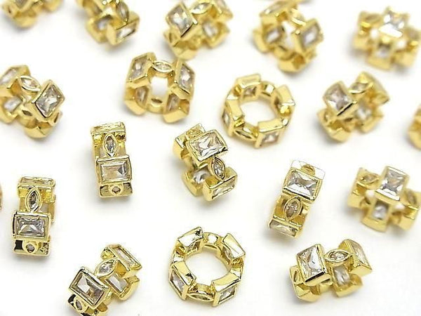 Metal Rondelle 10.5x10.5x5mm Gold (with CZ) 2pcs