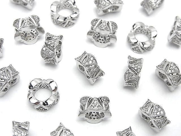 Metal Rondelle 10x10x5mm Silver (with CZ) 2pcs