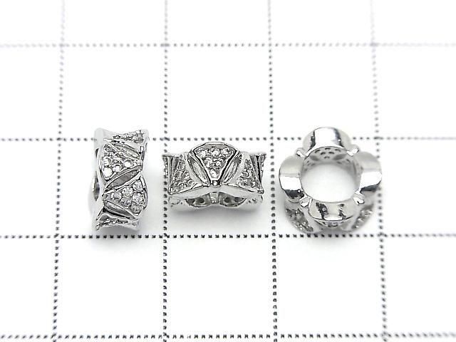 Metal parts Rondelle 10x10x5mm Silver color (with CZ) 2pcs
