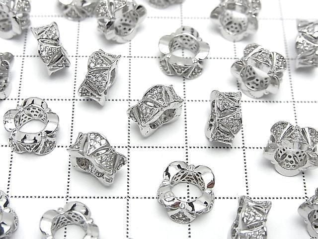 Metal parts Rondelle 10x10x5mm Silver color (with CZ) 2pcs