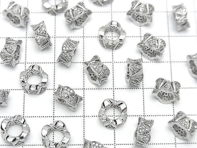 Metal parts Rondelle 10x10x5mm Silver color (with CZ) 2pcs