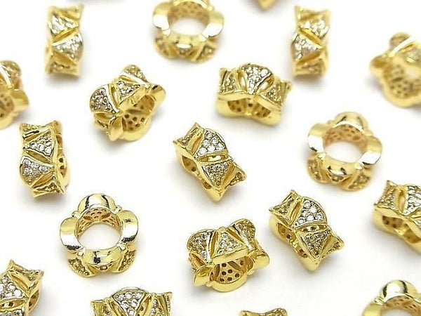 Metal Rondelle 10x10x5mm Gold (with CZ) 2pcs