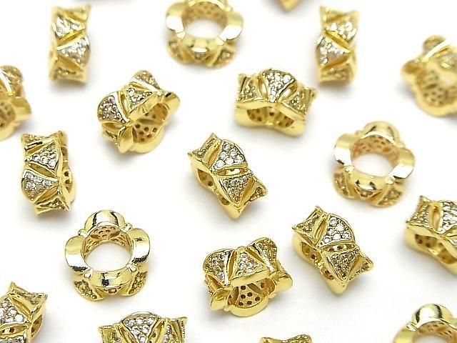 Metal Rondelle 10x10x5mm Gold (with CZ) 2pcs