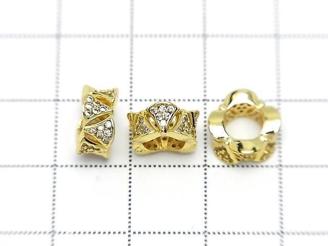 Metal Rondelle 10x10x5mm Gold (with CZ) 2pcs