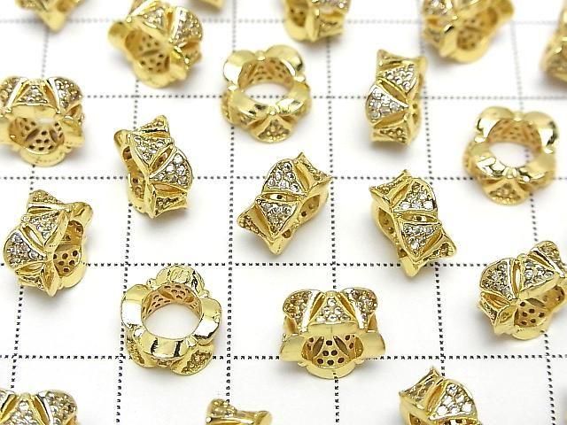 Metal Rondelle 10x10x5mm Gold (with CZ) 2pcs