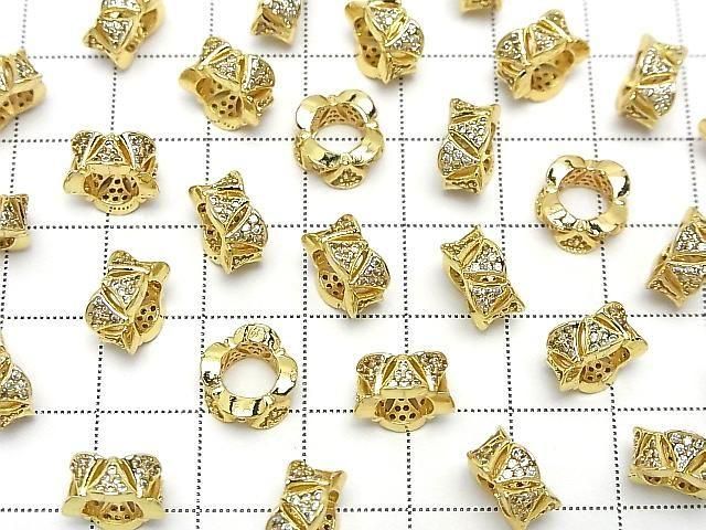Metal Rondelle 10x10x5mm Gold (with CZ) 2pcs