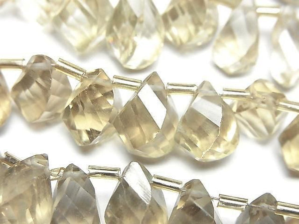 [Video]High Quality Beer Crystal Quartz AAA- Drop 4Faceted Twist Faceted Briolette half or 1strand beads (aprx.7inch/17cm)