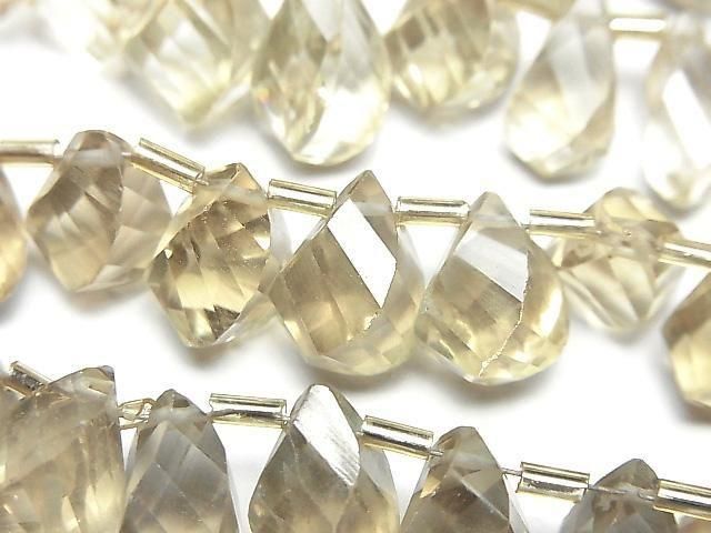 [Video]High Quality Beer Crystal Quartz AAA- Drop 4Faceted Twist Faceted Briolette half or 1strand beads (aprx.7inch/17cm)