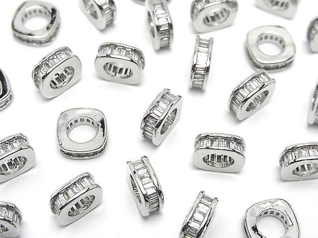 Metal Square Rondelle 10x10x3.5mm Silver (with CZ) 2pcs
