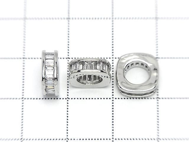 Metal Square Rondelle 10x10x3.5mm Silver (with CZ) 2pcs