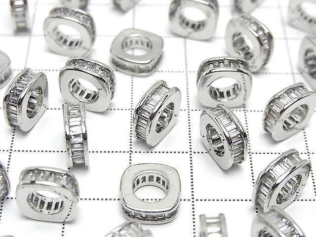 Metal Square Rondelle 10x10x3.5mm Silver (with CZ) 2pcs
