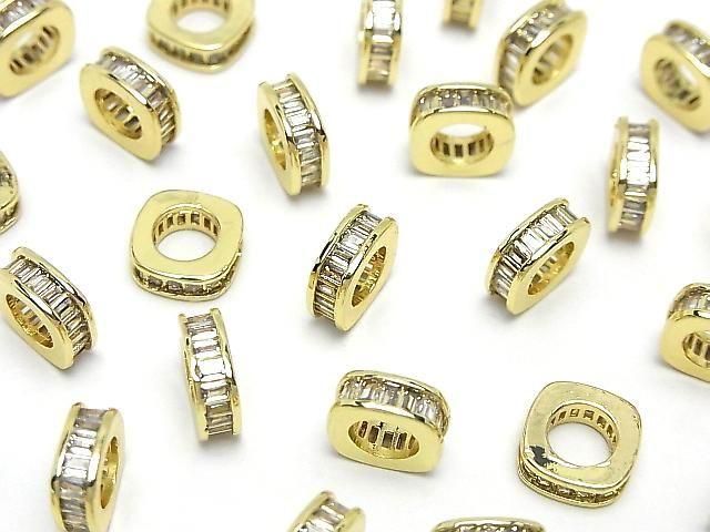 Metal Square Rondelle 10x10x3.5mm Gold Color (with CZ) 2pcs