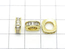 Metal Square Rondelle 10x10x3.5mm Gold Color (with CZ) 2pcs