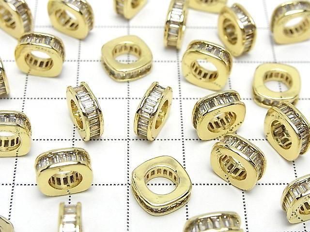 Metal Square Rondelle 10x10x3.5mm Gold Color (with CZ) 2pcs