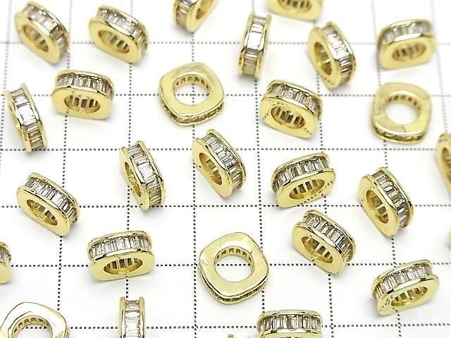 Metal Square Rondelle 10x10x3.5mm Gold Color (with CZ) 2pcs